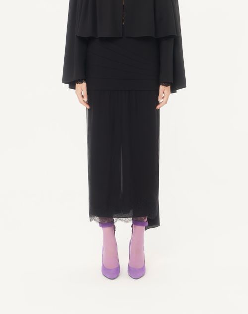 Valentino - Georgette Midirock Mit Spitze - Schwarz - Frau - Röcke