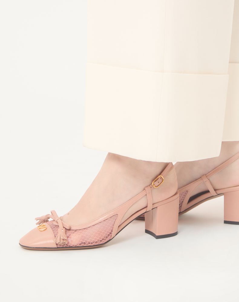 Valentino Garavani Valet Du Roi Slingback Pump In Mesh And Kidskin 60Mm Woman Pink 41.5