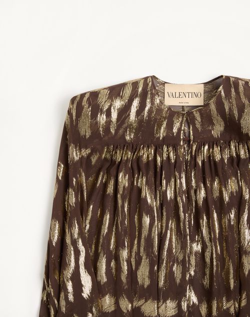 Valentino - Shirt In Gattocivetta Fauve Éclat Lurex Jacquard - Brown/gold - Woman - Shirts And Tops