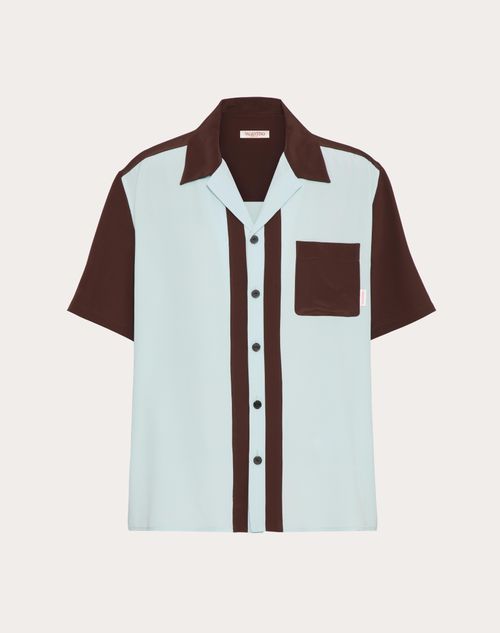 Silk Bowling Shirt for Man in Ebony/azure | Valentino EE Silk Bowling Shirt for Man in Ebony/azure | Valentino EE