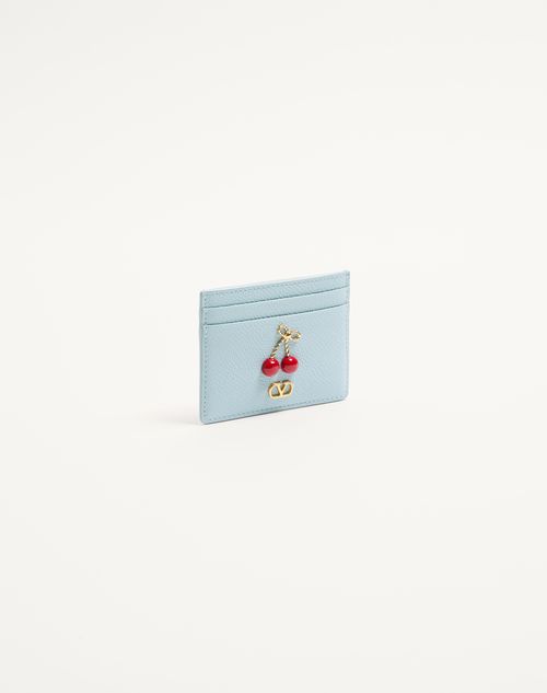 Valentino Garavani - Cherryfic Cardholder In Grainy Calfskin - Porcelain Blue - Woman - Wallets & Cardcases - Accessories