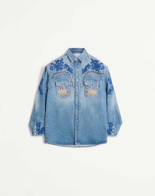 Valentino - Denim Shirt With Embroidery And Beads - Denim - Man - Denim