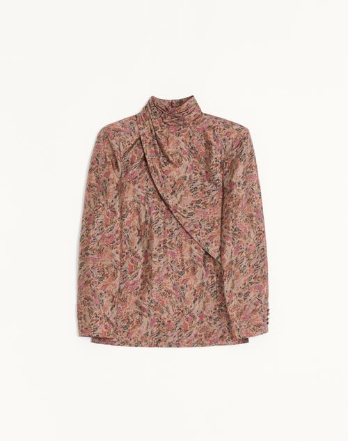 Valentino - Camicia Valentino In Viscosa E Seta Con Scollo A Foulard Drappeggiato E Stampa Urbs All Over - Terracotta/multicolor - Uomo - Camicie