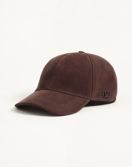 Valentino Garavani - Baseball Cap Valentino Garavani Vlogo Signature In Suede - Testa Di Moro - Man - Hats And Gloves