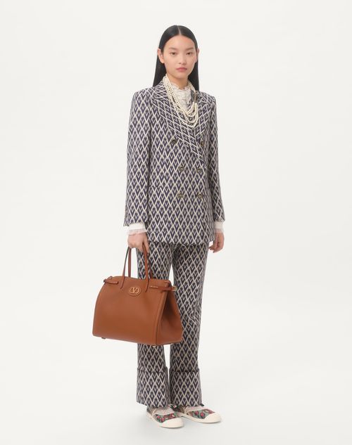 Valentino Garavani - Valentino Garavani Antibes Medium Calfskin Shopping Bag - Tobacco - Woman - Bags
