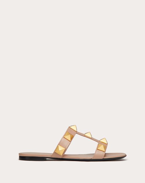 Valentino Garavani - Flat Roman Stud Calfskin Slide Sandal - Rose Cannelle - Woman - Roman Stud Sandals - Shoes