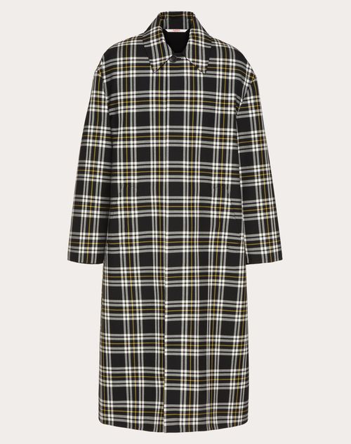 Valentino - Check Print Wool Coat - Black/white/yellow - Man - Coats And Blazers