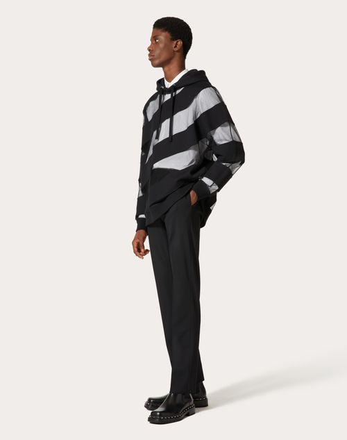 Valentino - Cotton Hooded Sweatshirt With Large Strhype Nylon Tulle Inserts - Black - Man - Tshirts And Sweatshirts
