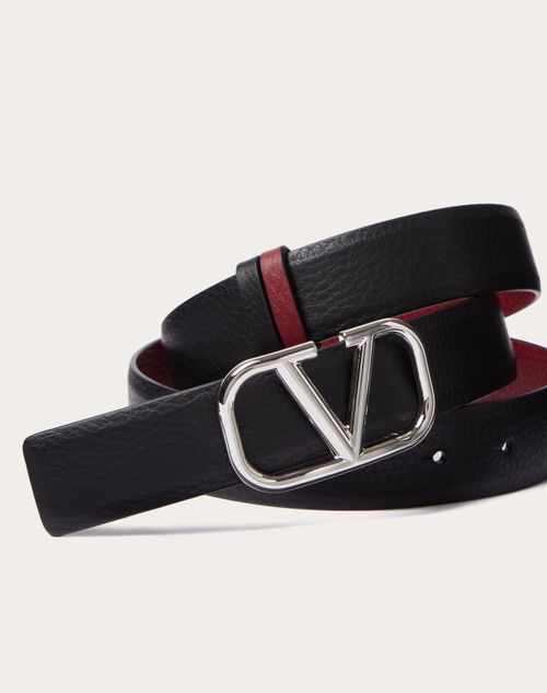 Valentino Garavani - Vlogo Signature Reversible Elk-print Calfskin Belt 30 Mm - Black/ruby - Man - Belts
