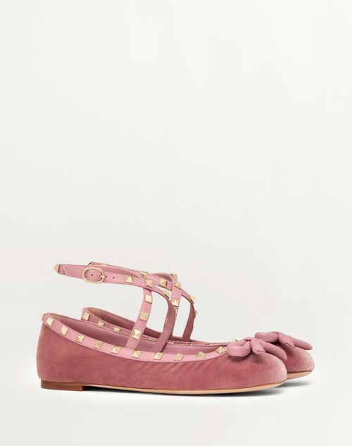 Valentino Garavani - Rockstud Velvet Ballerina - Lip - Woman - Ballerinas