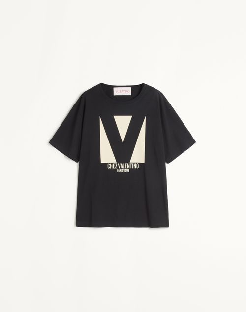 Valentino - Jersey Cotton T-shirt With Chez Valentino Print - Black - Woman - T-shirts And Sweatshirts