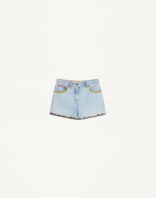 Valentino - Embroidered Denim Shorts - Light Denim - Woman - Denim
