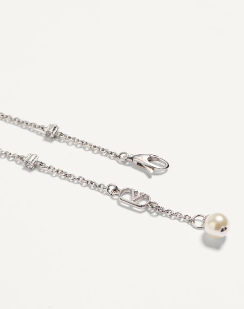 Valentino Garavani - Vlogo Signature Bracelet In Metal, Pearls And Swarovski® Crystals - Rhodium - Woman - Jewellery