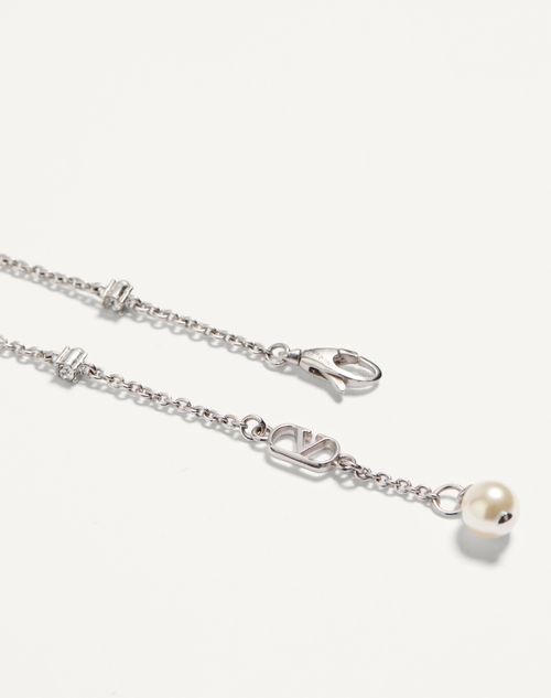 Valentino Garavani - Vlogo Signature Bracelet In Metal, Pearls And Swarovski® Crystals - Rhodium - Woman - Jewellery