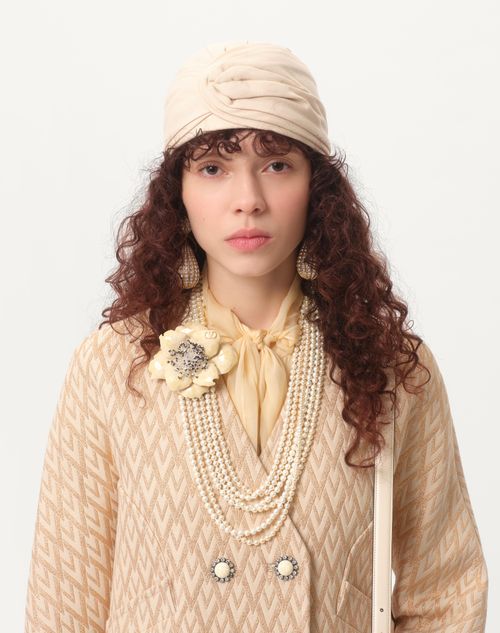 Lurex Jacquard Toute La V Coat for Woman in Birch/gold | Valentino US