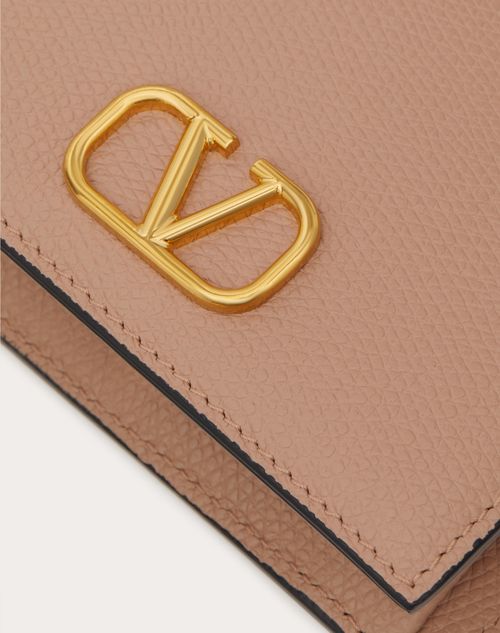 Valentino Garavani - Compact Vlogo Signature Grainy Calfskin Wallet - Rose Cannelle - Woman - Wallets And Small Leather Goods