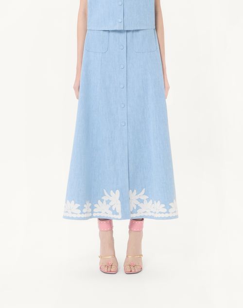 Valentino - Embroidered Denim Midi Skirt - Denim - Woman - Denim