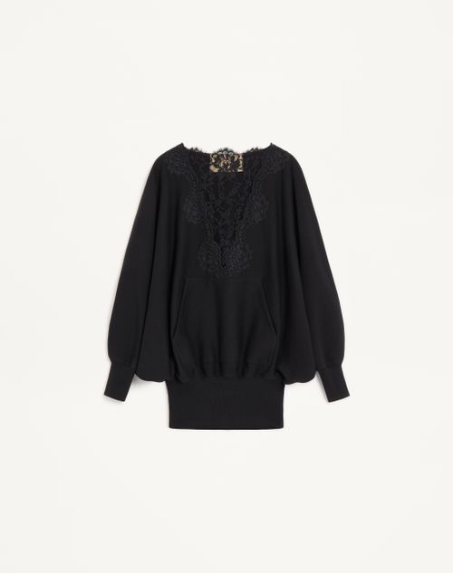 Valentino - レース コットンジャージー スウェットシャツ - ブラック - ウィメンズ - Tシャツ & スウェット