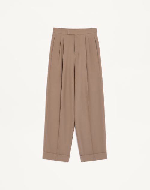 Valentino - Valentino Cuffed Wool Pants In Natté Wool - Beige - Man - Pants And Shorts