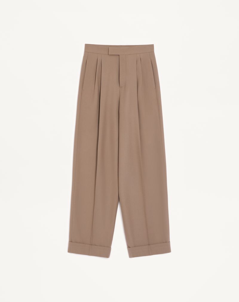 Pantalon Laine Natté Revers Beige — Valentino