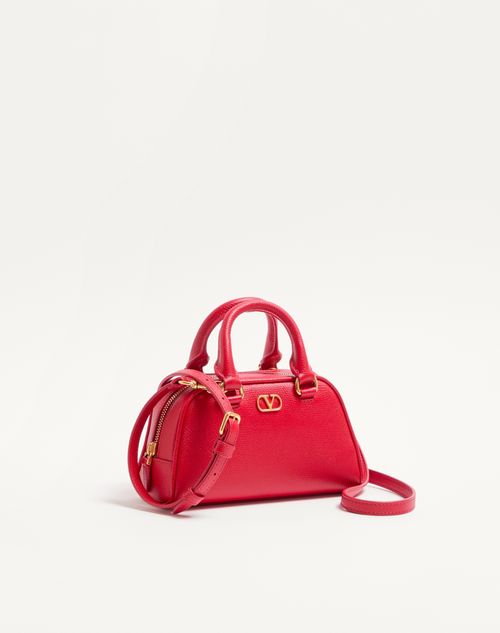 Valentino Garavani - Mini Vlogo Signature Bowling Bag In Grainy Calfskin - Rouge Pur - Woman - Top Handle Bags