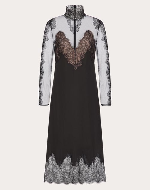 Valentino - Robe Mi-longue En Georgette - Noir - Femme - Robes