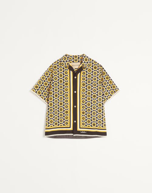 Valentino - Cotton Poplin Bowling Shirt With Bulles Royales Print - Black/yellow/ivory - Man - Shirts