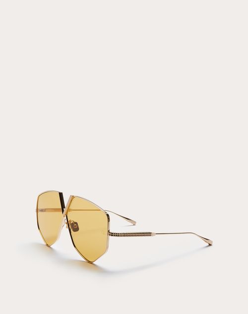 Valentino - V - Hexagon Oversized Titanium Aviator Frame - Gold/amber - Unisex - Eyewear