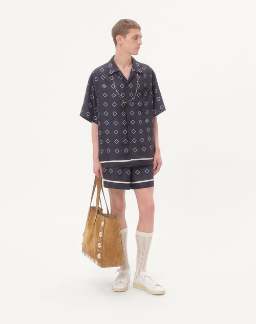 Valentino - Silk Twill Bowling Shirt With Opticool Print - Blue/butter - Man - Man Ready To Wear Sale