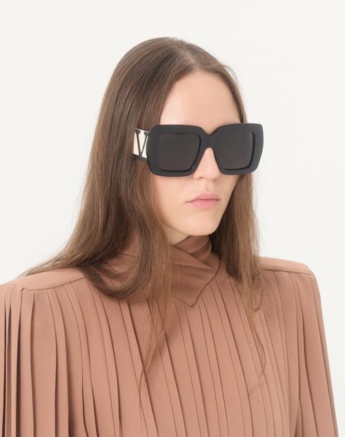 Valentino - Rectangular Acetate Eyewear - Black/ivory/grey - Woman - Eyewear