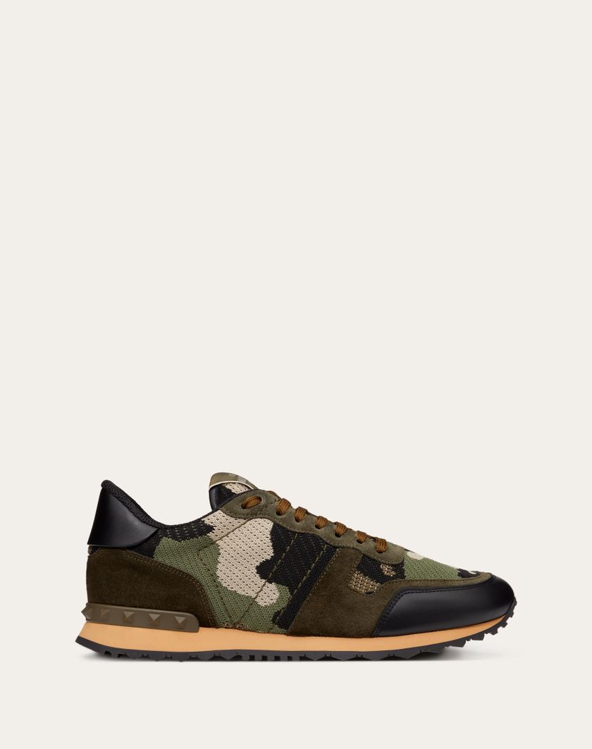 Valentino Handbags Sneaker Rockrunner Camouflage In Tessuto-rete per Uomo in Bianco/pastel Grey/alluminio | Valentino IT