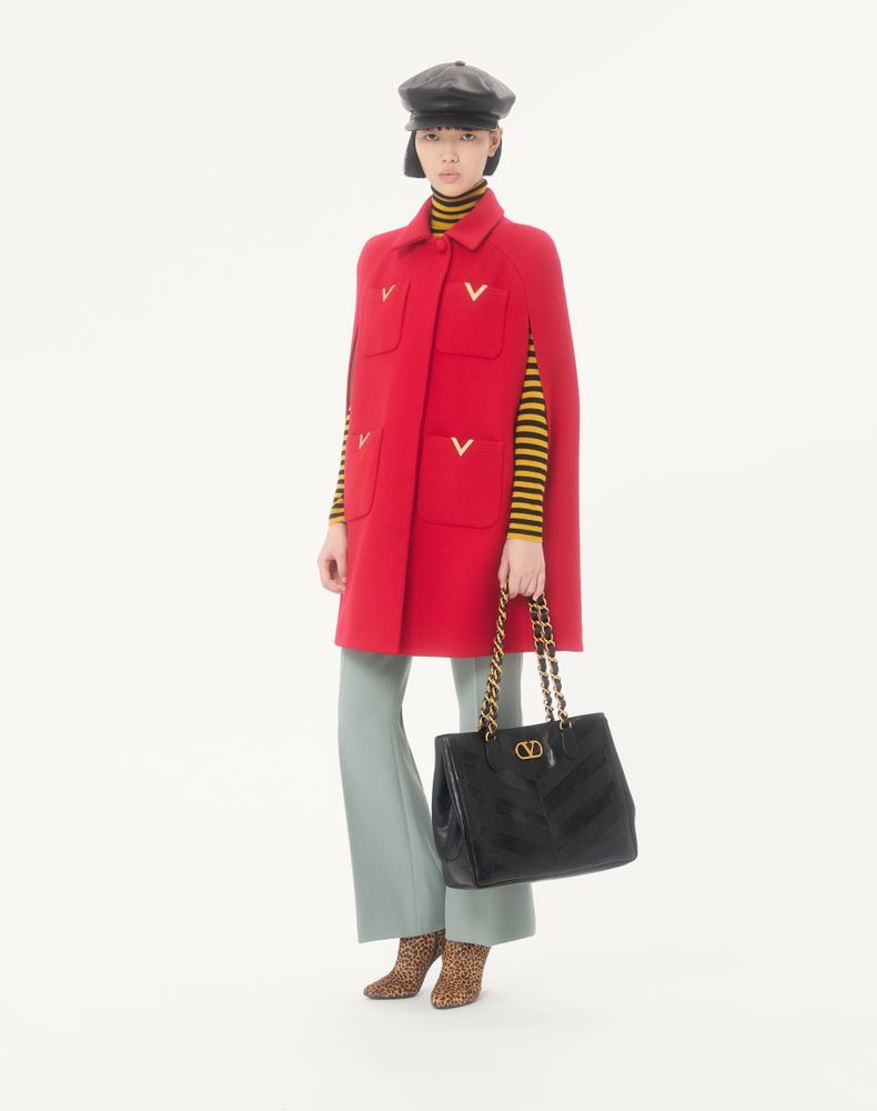 Valentino Garavani Laseine Shopping Bag In Nappa Leather With A Chevron Pattern Woman Black Uni