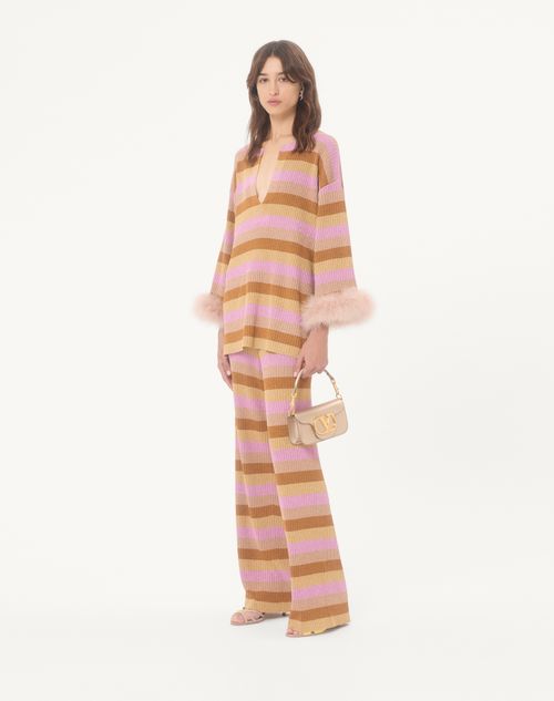 Valentino - Lurex And Cotton Sweater With Feather Detail - Multicolor - Woman - Knitwear