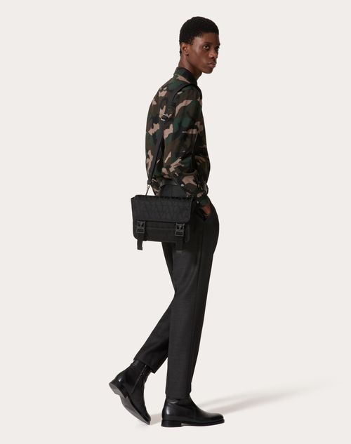 Valentino Garavani - Toile Iconographe Shoulder Bag In Technical Fabric With Leather Details - Black - Man - New Arrivals