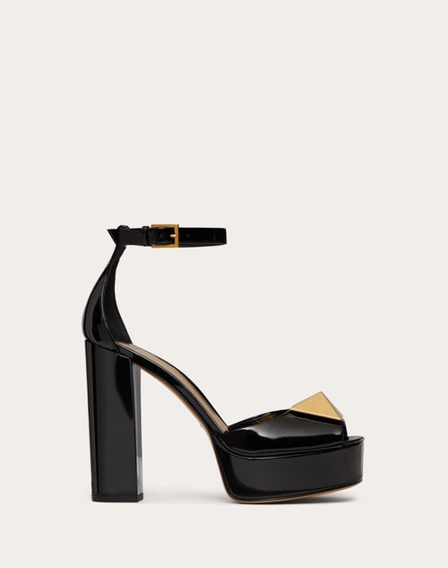 Valentino Garavani - Escarpins Vernis À Bout Ouvert Avec Plateau One Stud. Talon : 120 mm - Noir - Femme - Soldes Femme