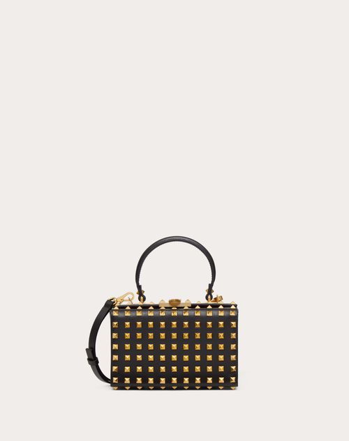 Valentino Garavani - Rockstud Grainy Calfskin Box Bag With All-over Studs - Black - Woman - Top Handle Bags