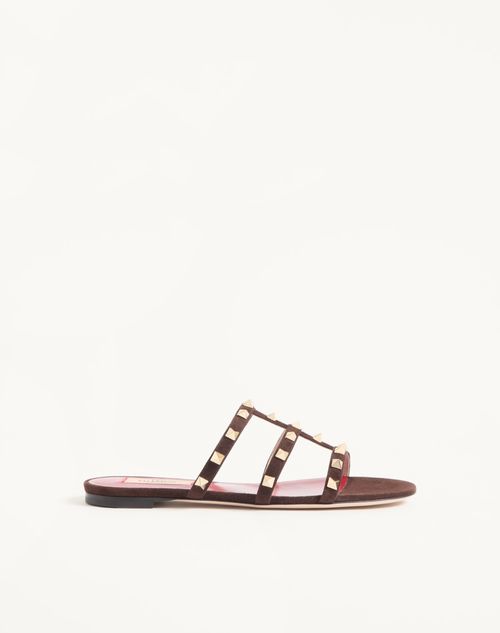 Valentino Garavani - Rockstud Slide Sandal In Suede 05mm - Ebony - Woman - Sandals