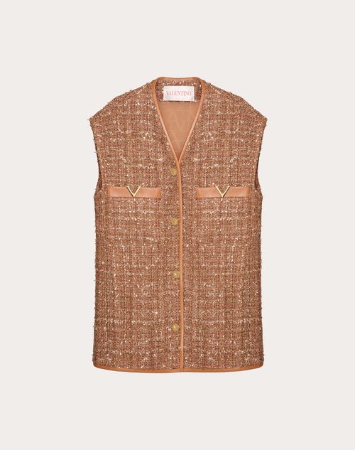 Valentino - Gilet In Glaze Tweed Light - Cuoio - Donna - Giacche E Caban