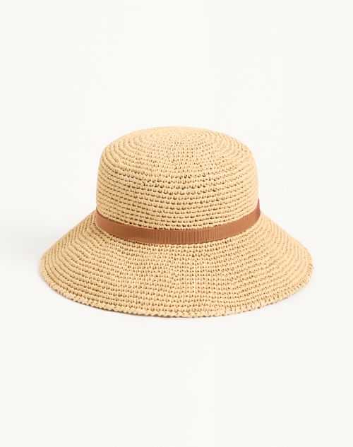 Valentino Garavani - Vlogo Signature Foldable Straw Bucket Hat - Natural/saddle Brown - Woman - Soft Accessories - Accessories