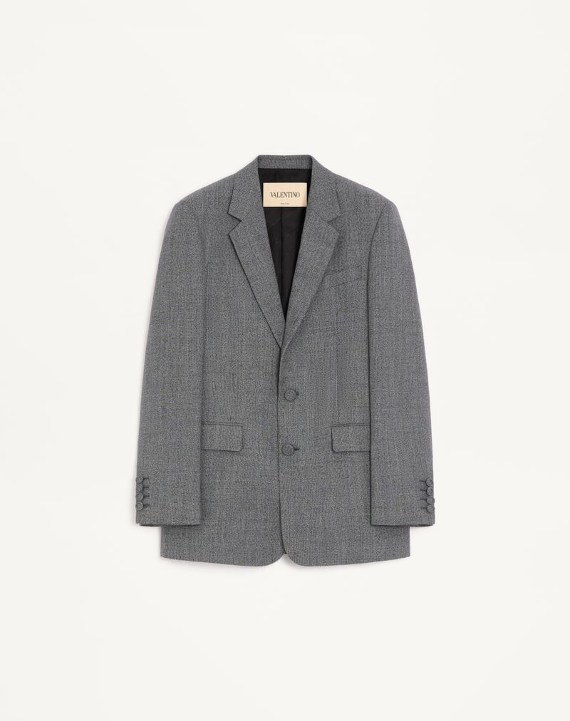 Veste Droite Laine Mouliné Noir/Gris — Valentino