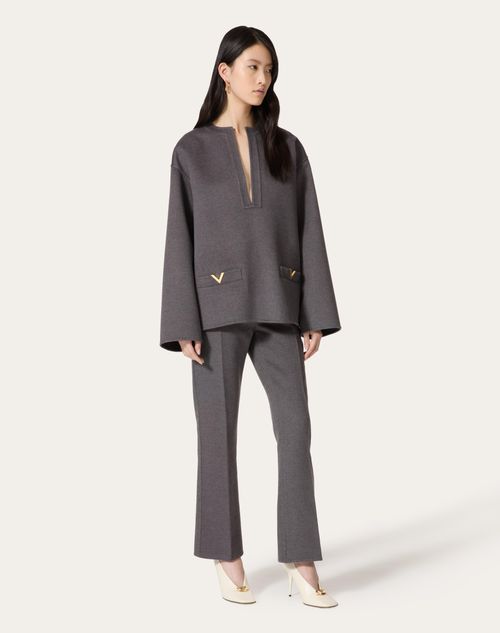 Valentino - Pantalon En Drap Compact - Gris Foncé - Femme - Prêt-à-porter