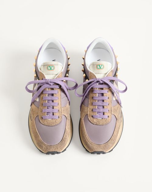 Valentino Garavani - Stud Up Sneaker In Split Leather And Nylon With Butterfly Embroidery - Lilac/multicolor - Man - Sneakers