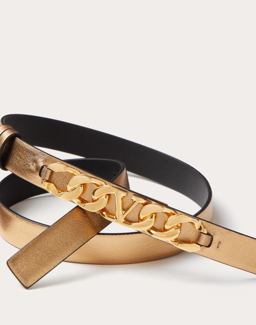 Valentino Garavani - Vlogo Chain Belt In Laminated Nappa Leather 20mm - Antique Brass - Woman - Belts