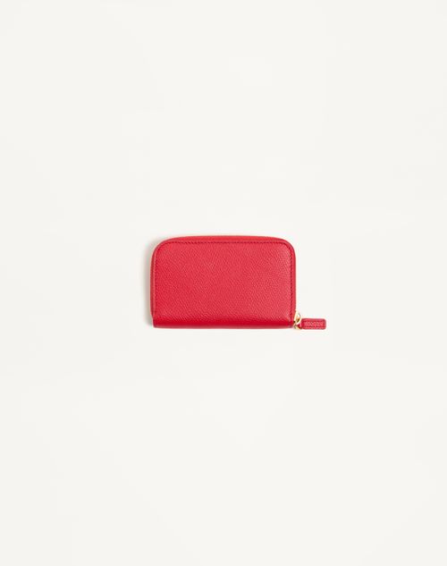 Valentino Garavani - Vロゴ シグネチャー グレインカーフスキン ミニジップウォレット - ピュアレッド - ウィメンズ - 