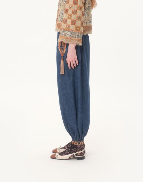 Valentino - Balloon Pants In Embroidered Denim Chambray - Denim - Woman - Denim