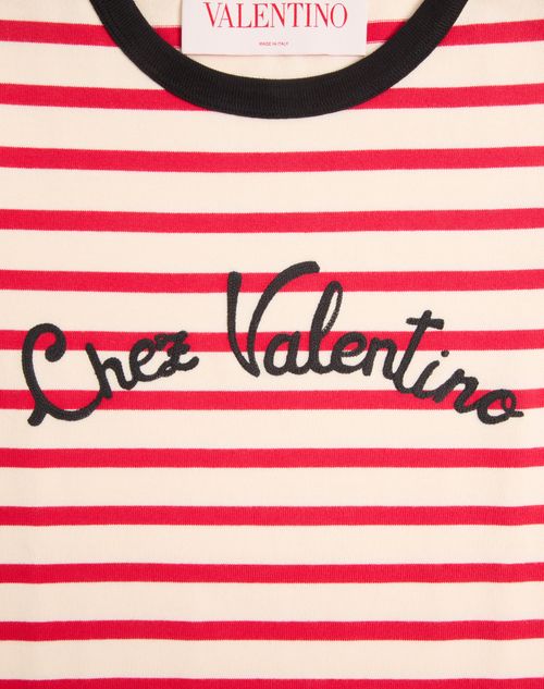 Valentino - Striped Jersey Cotton T-shirt - Ivory/red - Woman - T-shirts And Sweatshirts