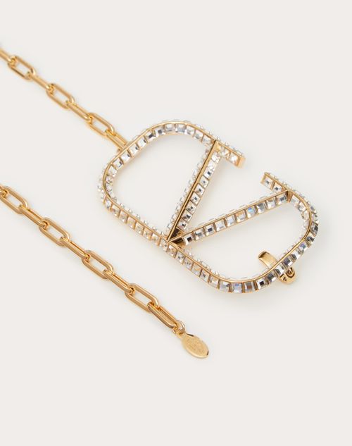 V Logo Chain Leather Belt in White - Valentino Garavani