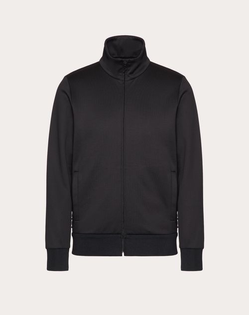 Valentino - High Neck Acetate Sweatshirt With Zipper And Black Untitled Studs - Black - Man - Tshirts And Sweatshirts