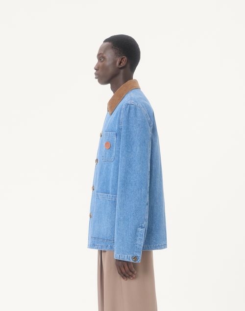 Valentino - Valentino Denim Shirt Jacket With Vlogo Patch - Denim - Man - Denim