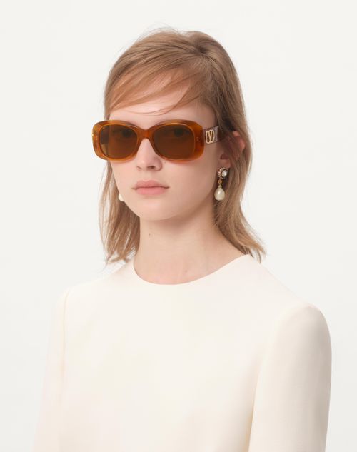 Valentino - Rectangular 70s Acetate Glasses - Beige/brown - Unisex - Eyewear